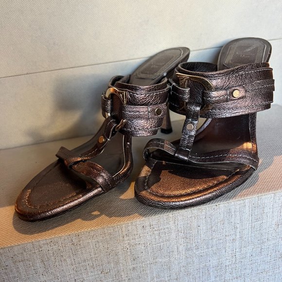 Vintage Christian Dior Y2K Metallic Mule-Sandal Heels With CD Logo - Picture 4 of 8